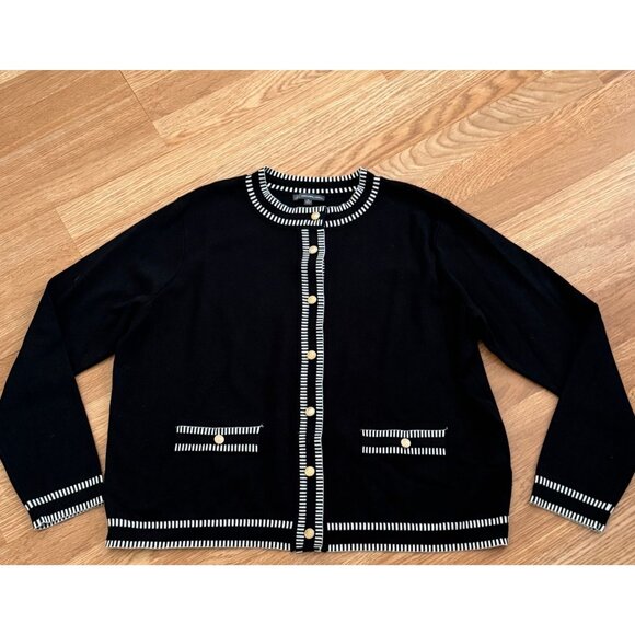 Adrianna Papell Contrasting Trim Cardigan Sweater Size XL Black White - Picture 1 of 7